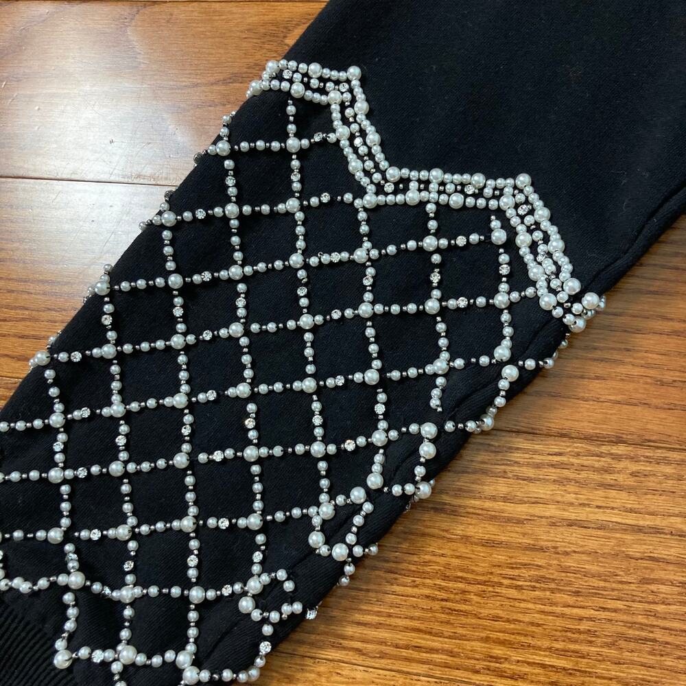 S Express Black Statement Pearl Rhinestone Sweater Top Long Sleeve - Picture 3 of 9